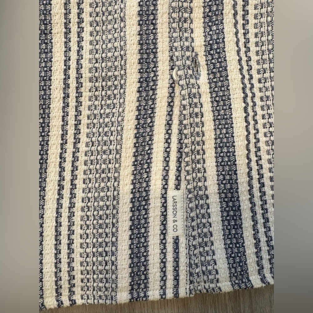 Larsson & Co. Resort Collar Stripe Polo Button-Down Shirt Navy Cream Size Small - Picture 8 of 13